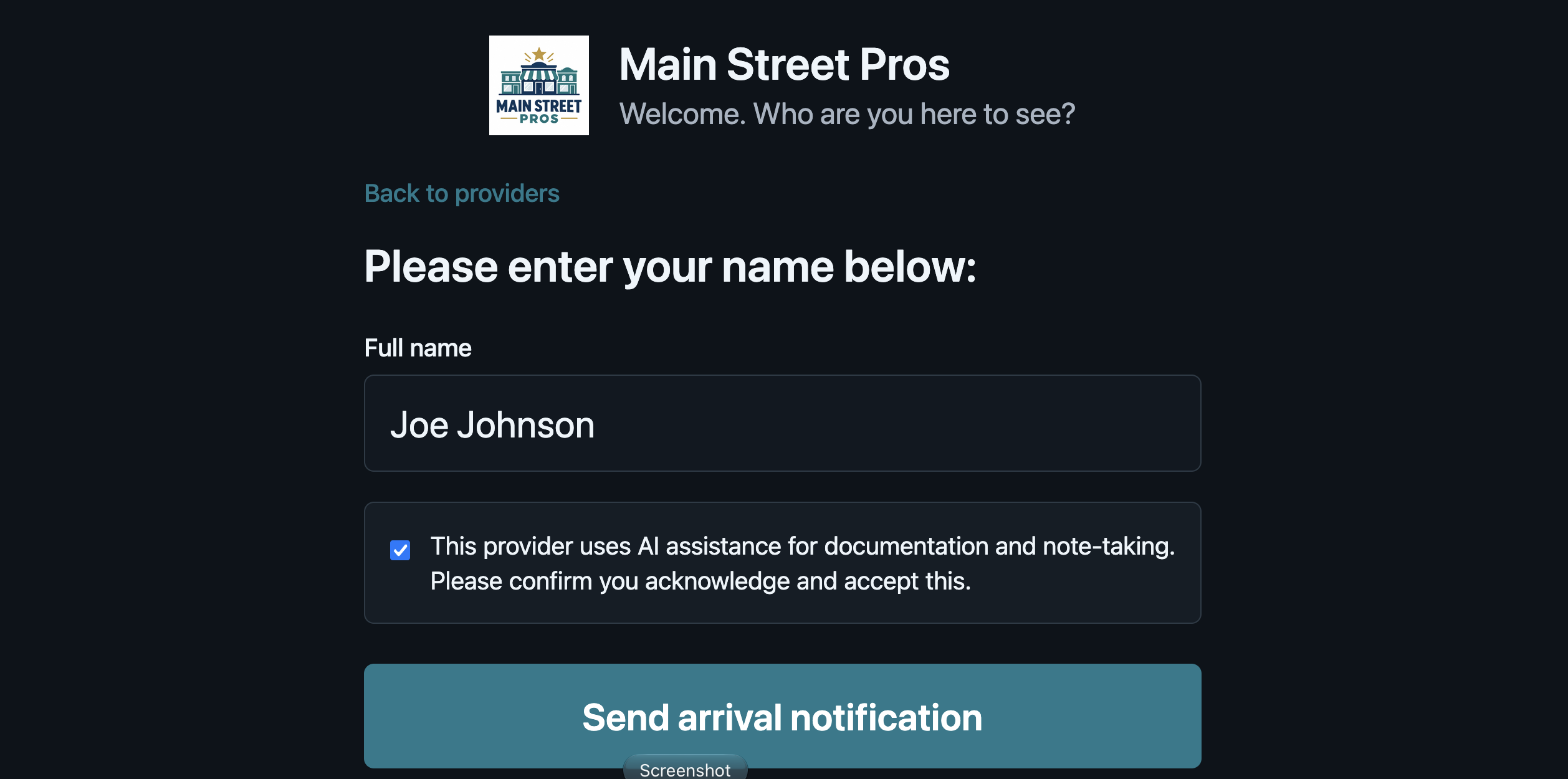 FrontFlow kiosk visitor name entry screen